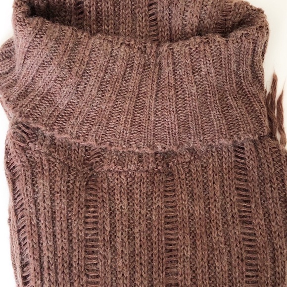 Poncho Sweater Soft Knit Brown Cowl Neck Fringe One Size - Picture 5 of 5